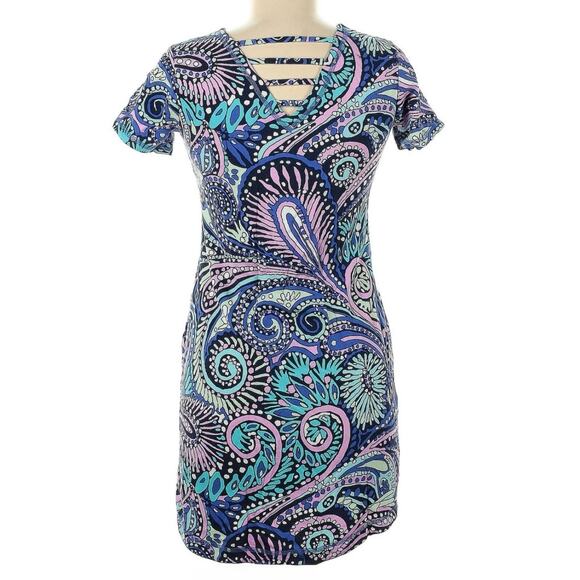 T by Talbots MP paisley cotton/spandex multicolor dress knee length casual shift - Picture 5 of 10